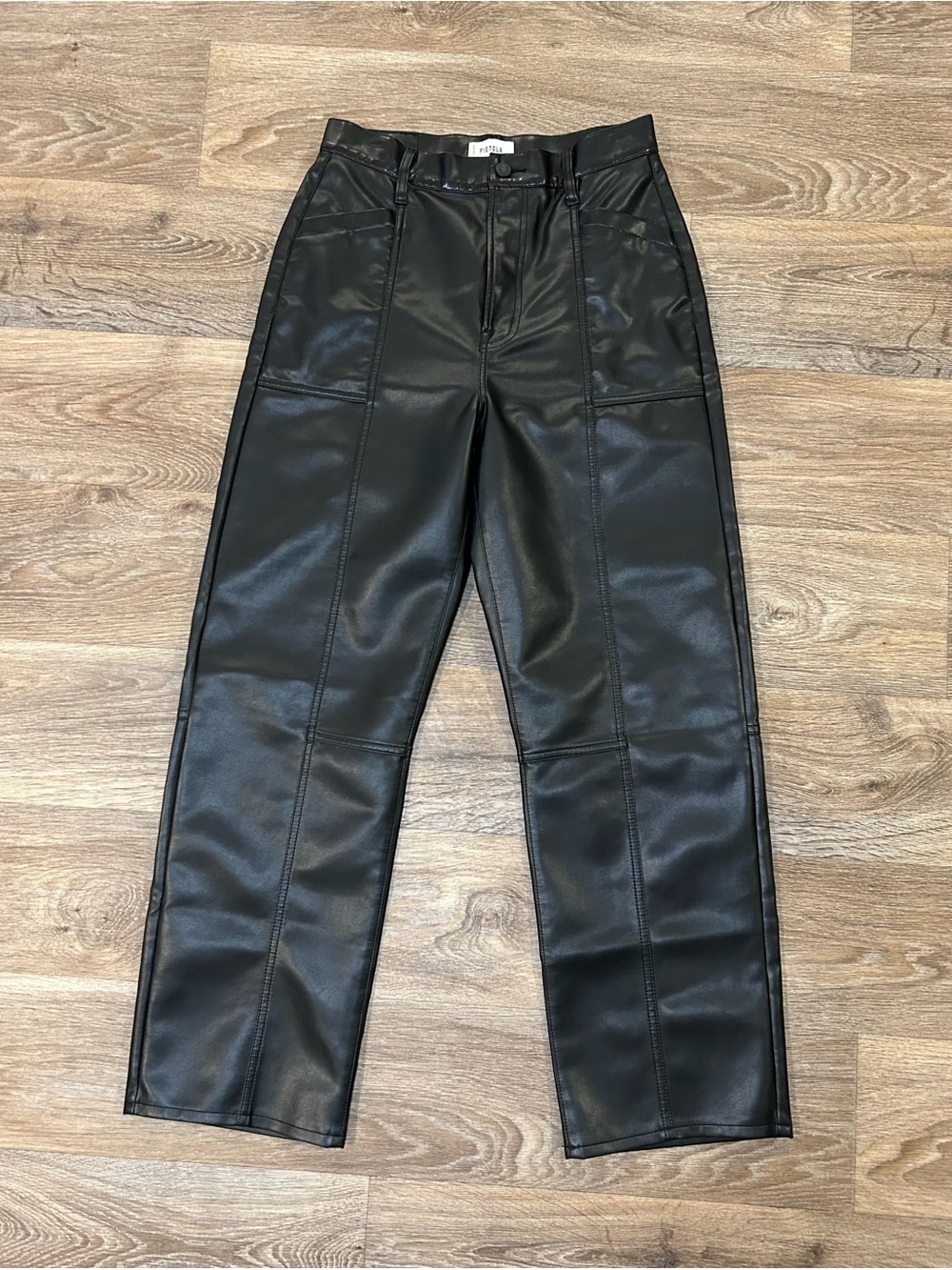 Pistola Black Leather Straight Wide Leg Pants - Women’s Size 28